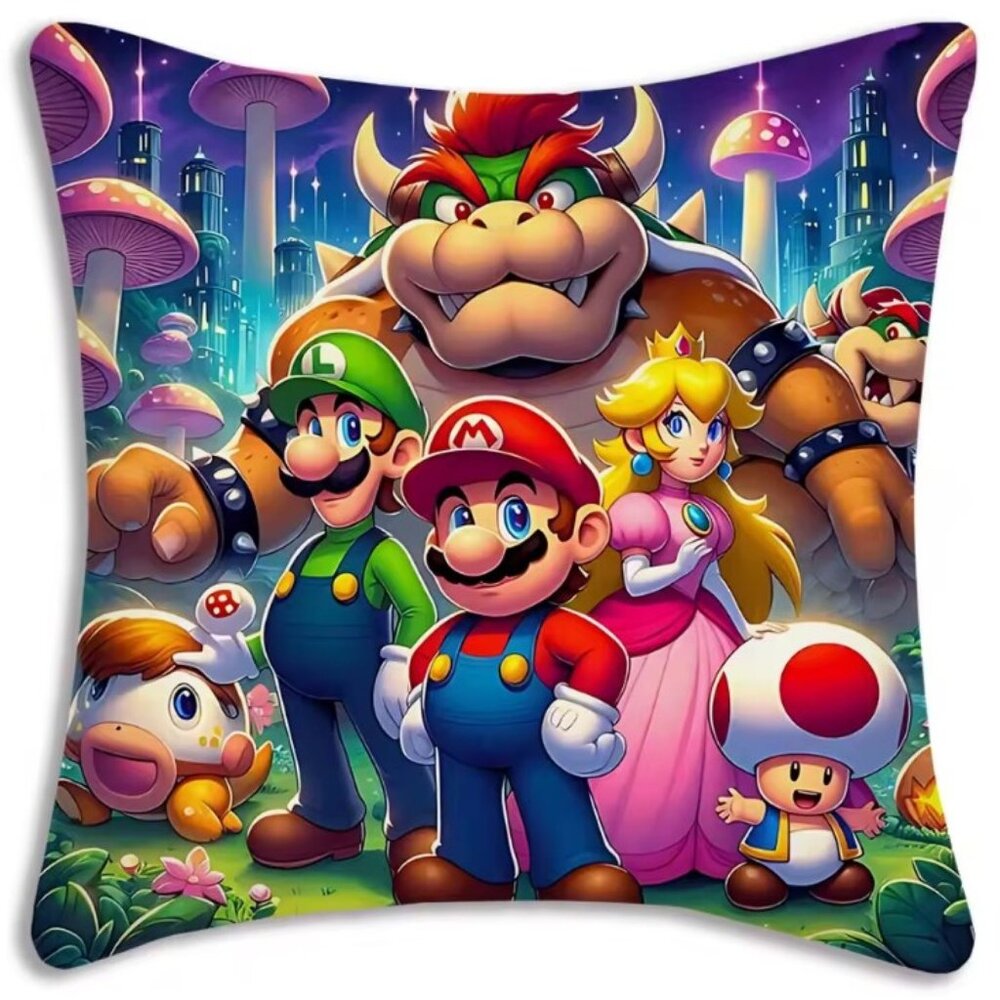 Super Mario Group Decorative Throw Pillow 18x18 Double Sided w Insert